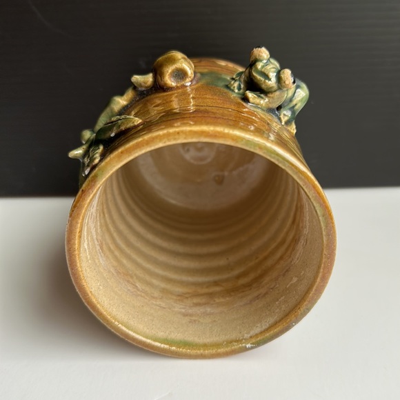 VTG Tree Frog Lucky Bamboo Art Pottery Vase Planter Majolica Ceramic - Picture 3 of 10